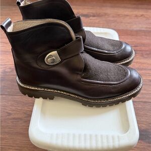 Via Spiga Made in Italy Brown Leather Felt Ankle Boots Women’s 7 Lug Sole Buckle